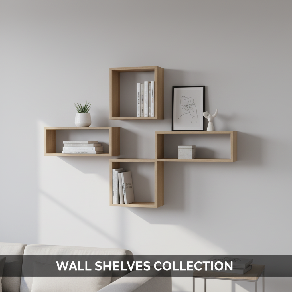 Modern wooden floating wall shelf for living room decor display