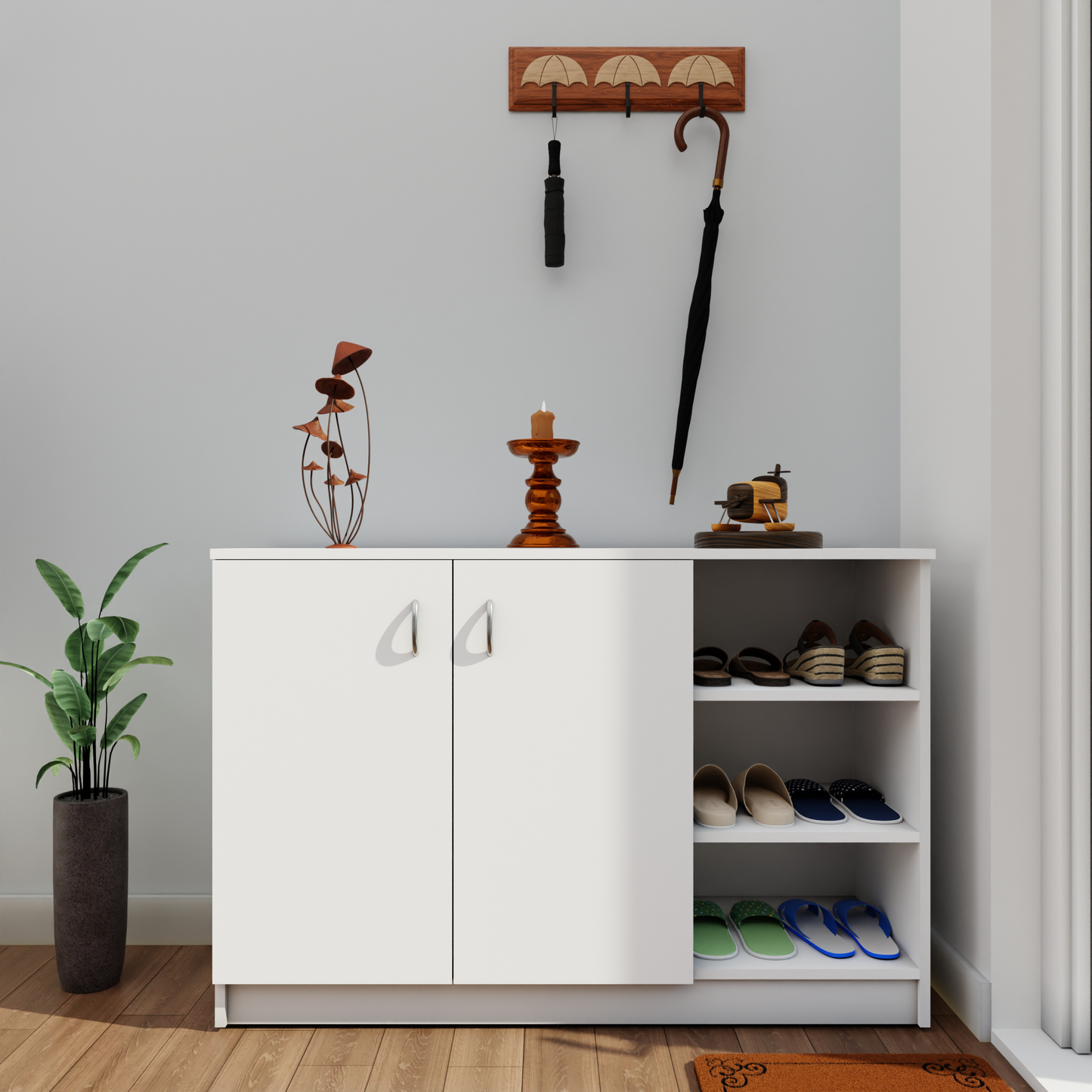 KAYA | Two Door and One Open Shoe Rack VIKI FURNITURE Frosty White