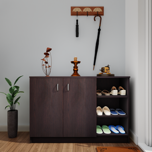 KAYA | Two Door and One Open Shoe Rack VIKI FURNITURE Dark Wenge