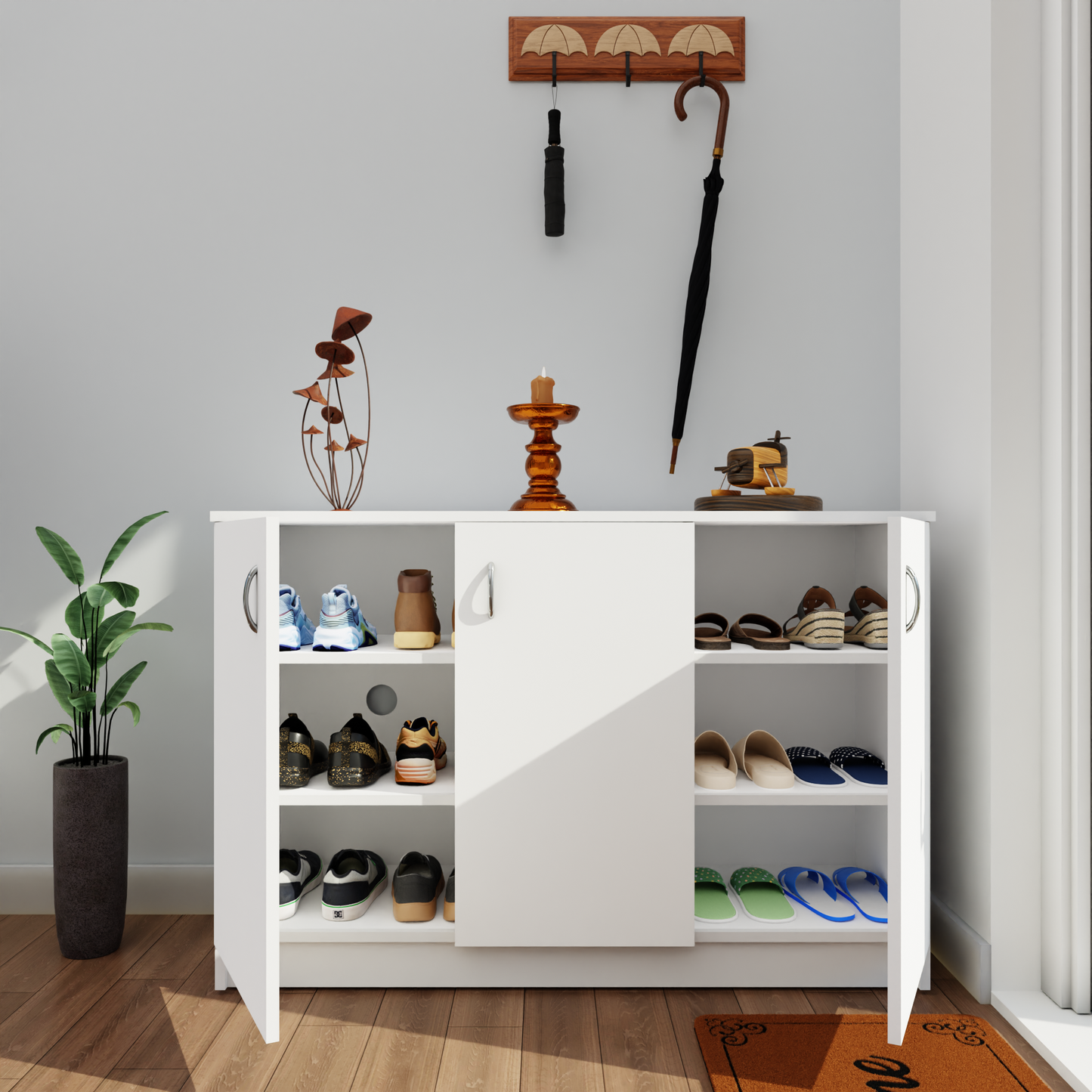 Shoe Rack with Doors and Open shelves, Shoe Storage ,Shoe Cabinet for Hallway, Shoe Storage, Organizer Unit for Entryway