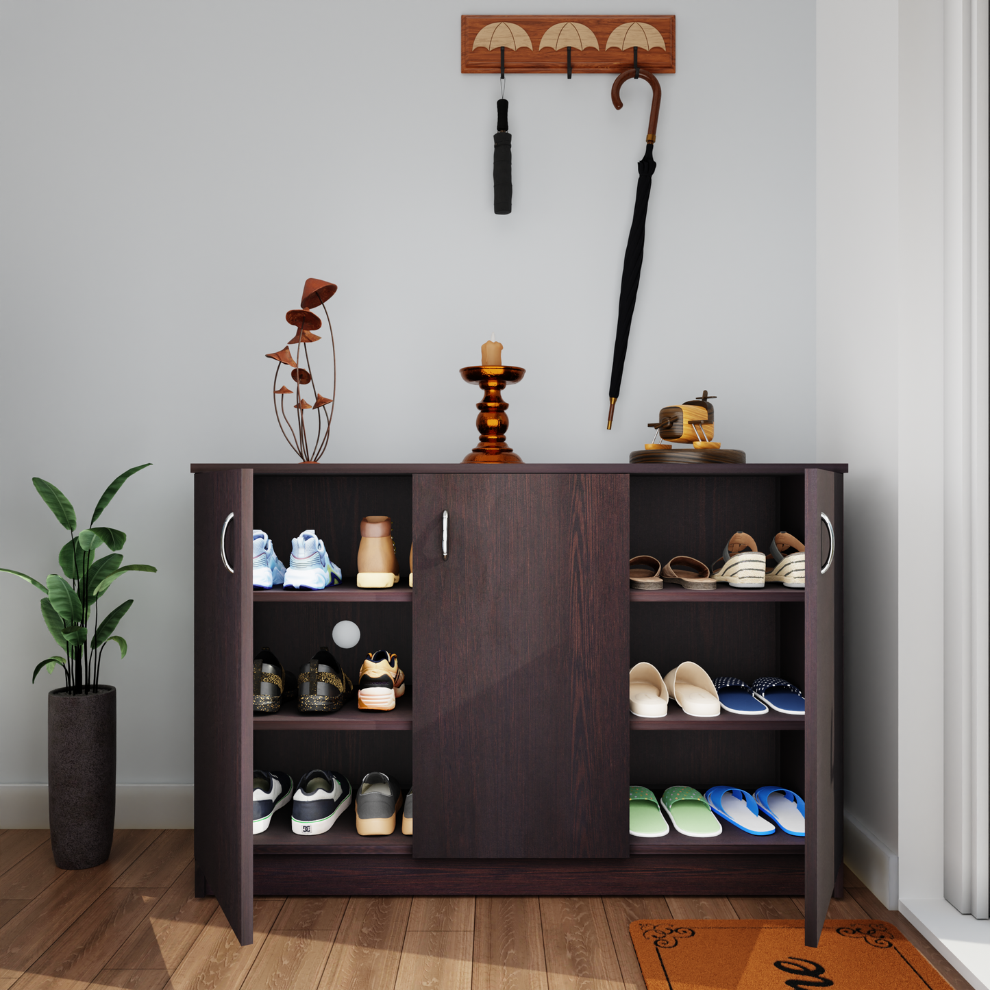 Shoe Rack with Doors and Open shelves, Shoe Storage ,Shoe Cabinet for Hallway, Shoe Storage, Organizer Unit for Entryway