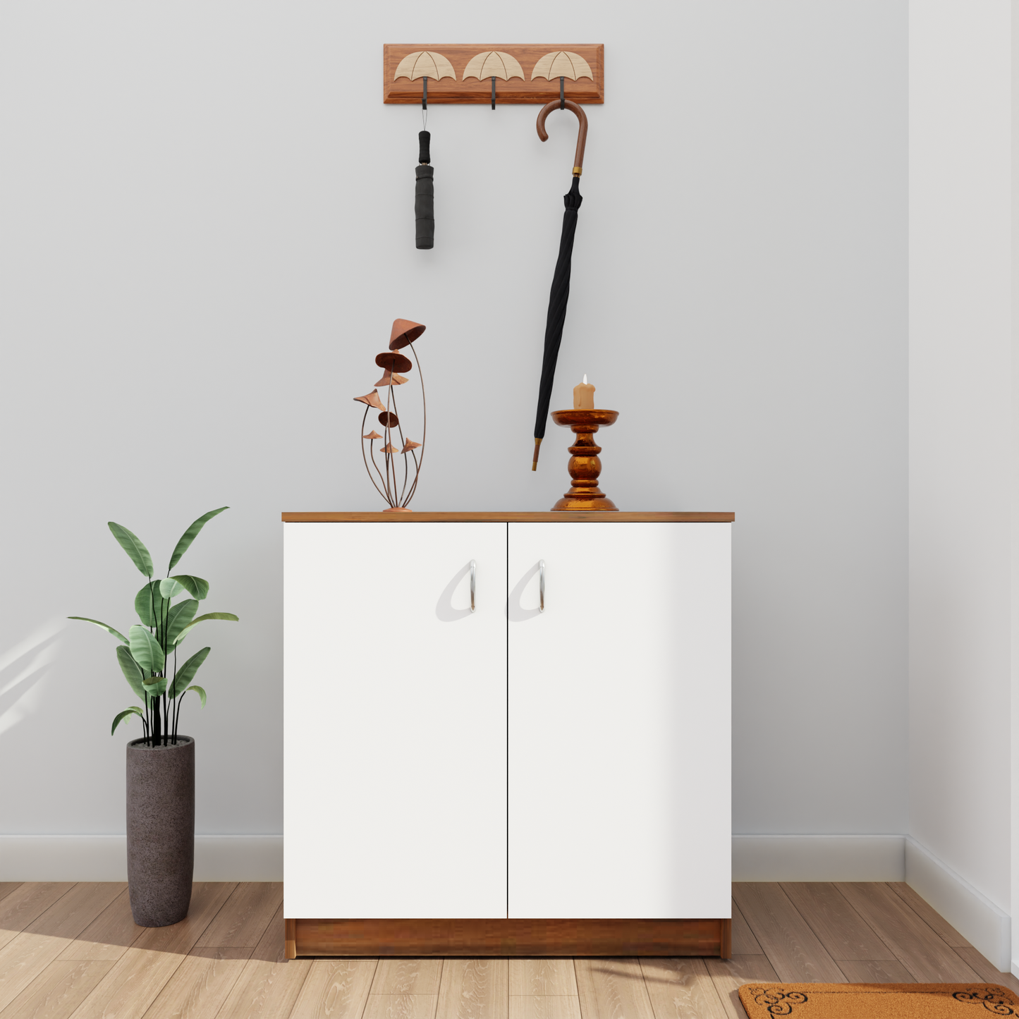 KAYA | Two Door Shoe Rack  VIKI FURNITURE Brussel Walnut & Frosty White  