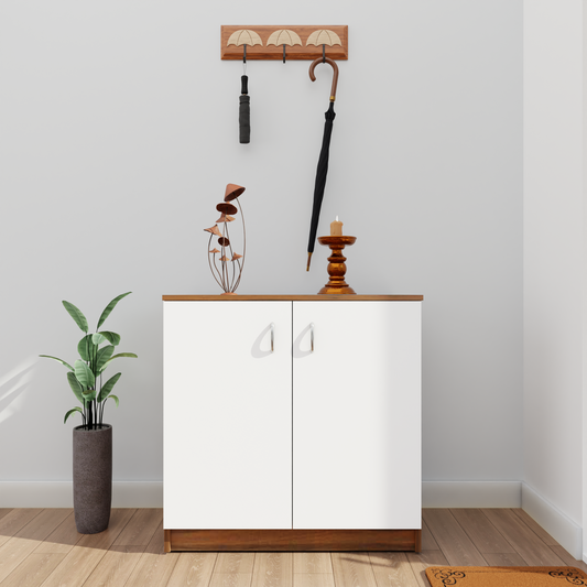 KAYA | Two Door Shoe Rack VIKI FURNITURE Brussel Walnut & Frosty White