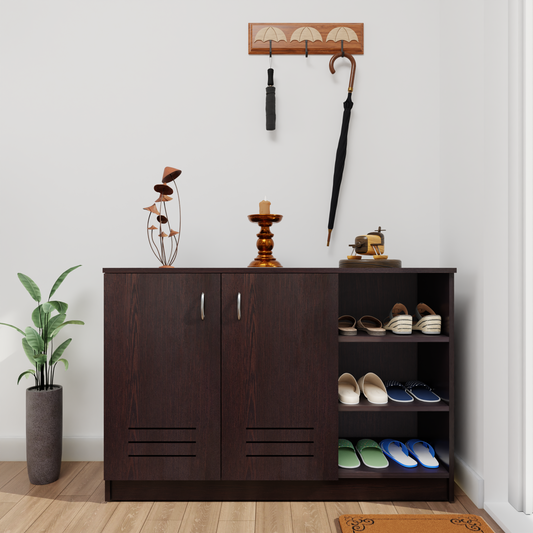 KAYA | Two Louver Door and One Open Shoe Rack VIKI FURNITURE Dark Wenge