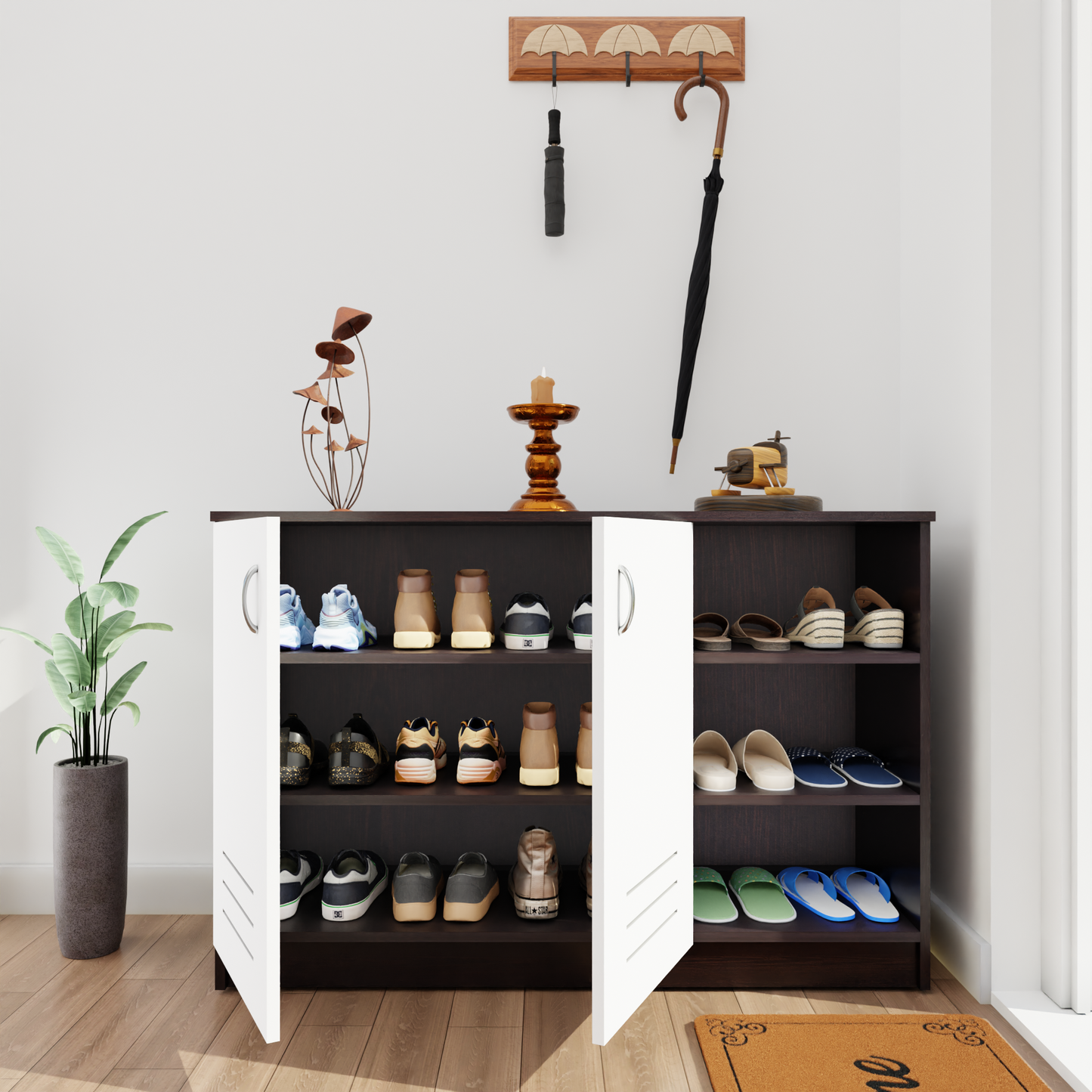 KAYA | Two Louver Door and One Open Shoe Rack  VIKI FURNITURE   