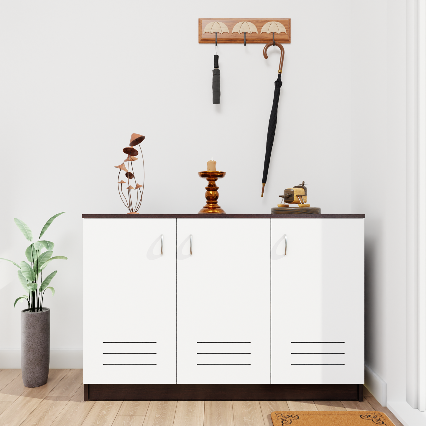 KAYA | Three Louver Door Shoe Rack VIKI FURNITURE Dark Wenge & Frosty White
