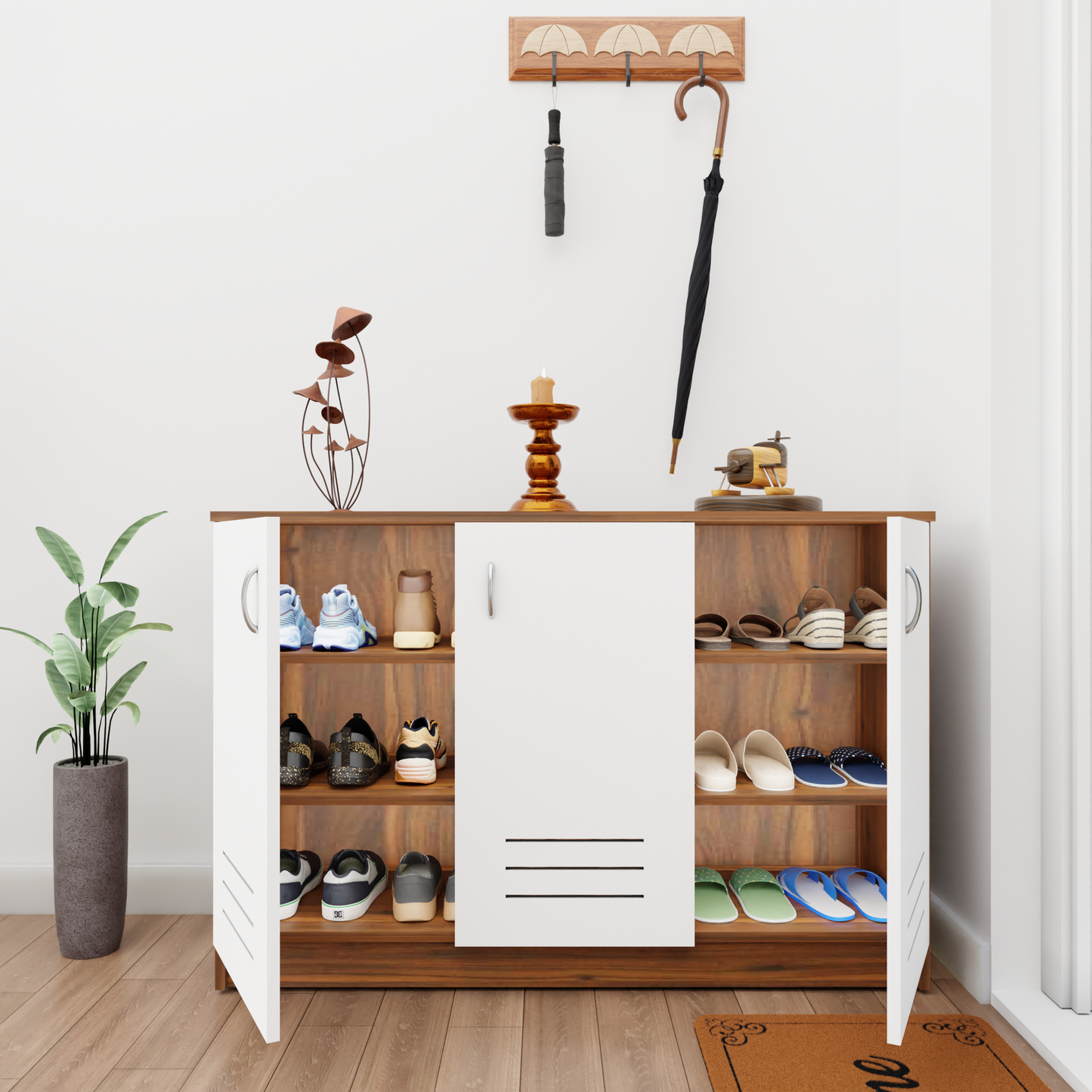 KAYA | Three Louver Door Shoe Rack VIKI FURNITURE