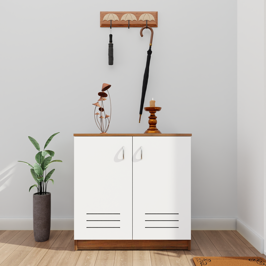 KAYA | Two Louver Door Shoe Rack VIKI FURNITURE Brussel Walnut & Frosty White