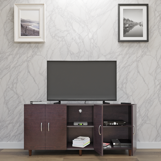 TV Unit | 4 Doors, Open Shelves | Single Color TV & Entertainment Unit VIKI FURNITURE