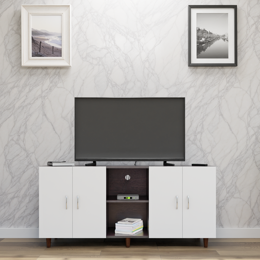 TV Unit | 4 Doors, Open Shelves | Dual Color TV & Entertainment Unit VIKI FURNITURE