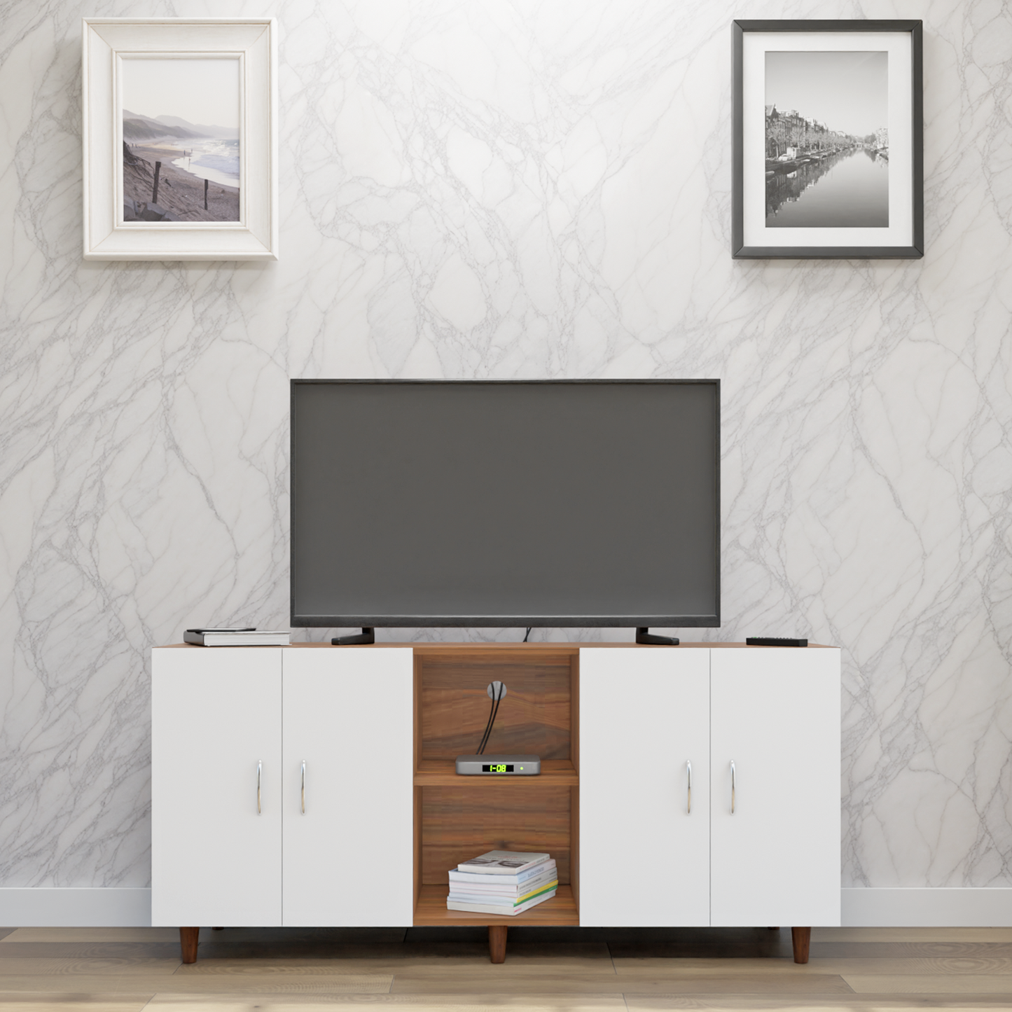 TV Unit | 4 Doors, Open Shelves | Dual Color TV & Entertainment Unit VIKI FURNITURE