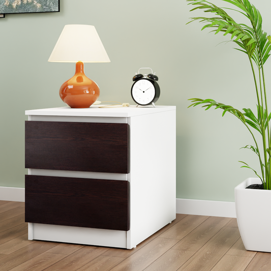 PARA | Chest of 2 Drawer, Frosty white, Dark Wenge | Suede Finish Drawer Units VIKI FURNITURE
