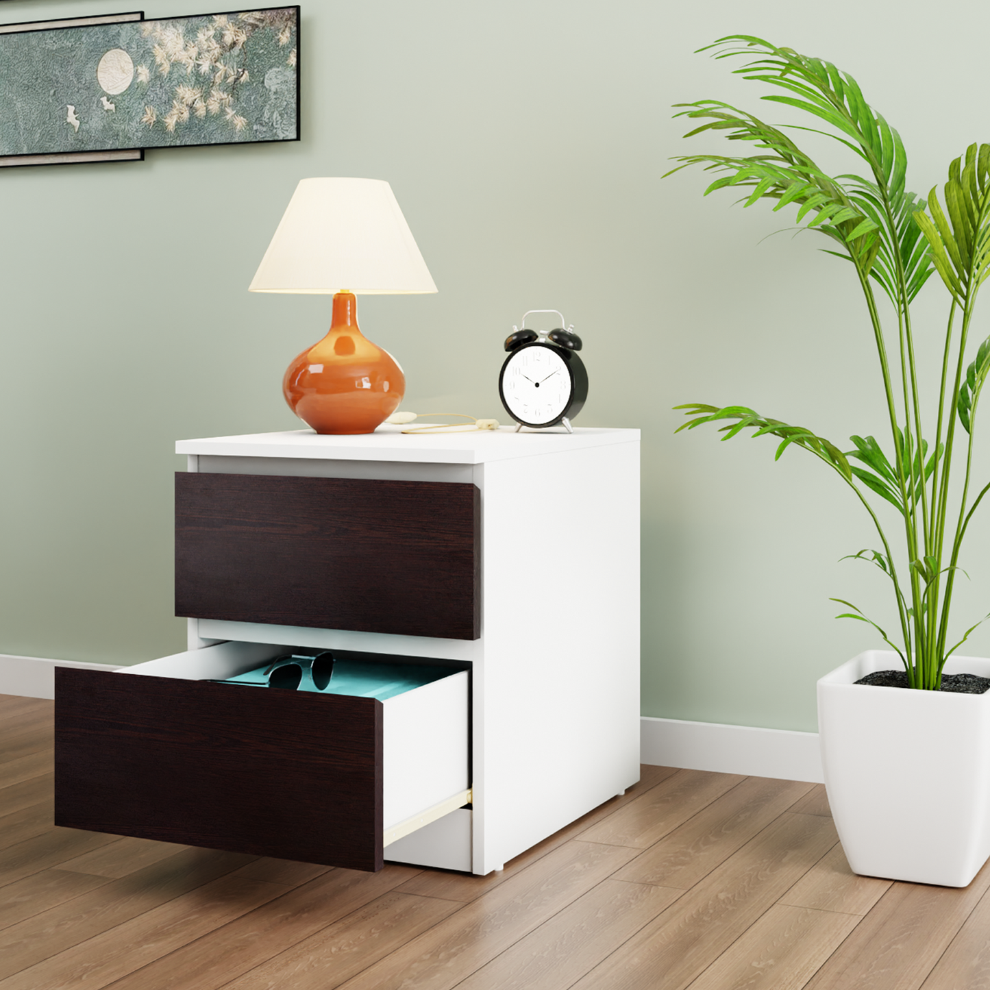 PARA | Chest of 2 Drawer, Frosty white, Dark Wenge | Suede Finish Drawer Units VIKI FURNITURE