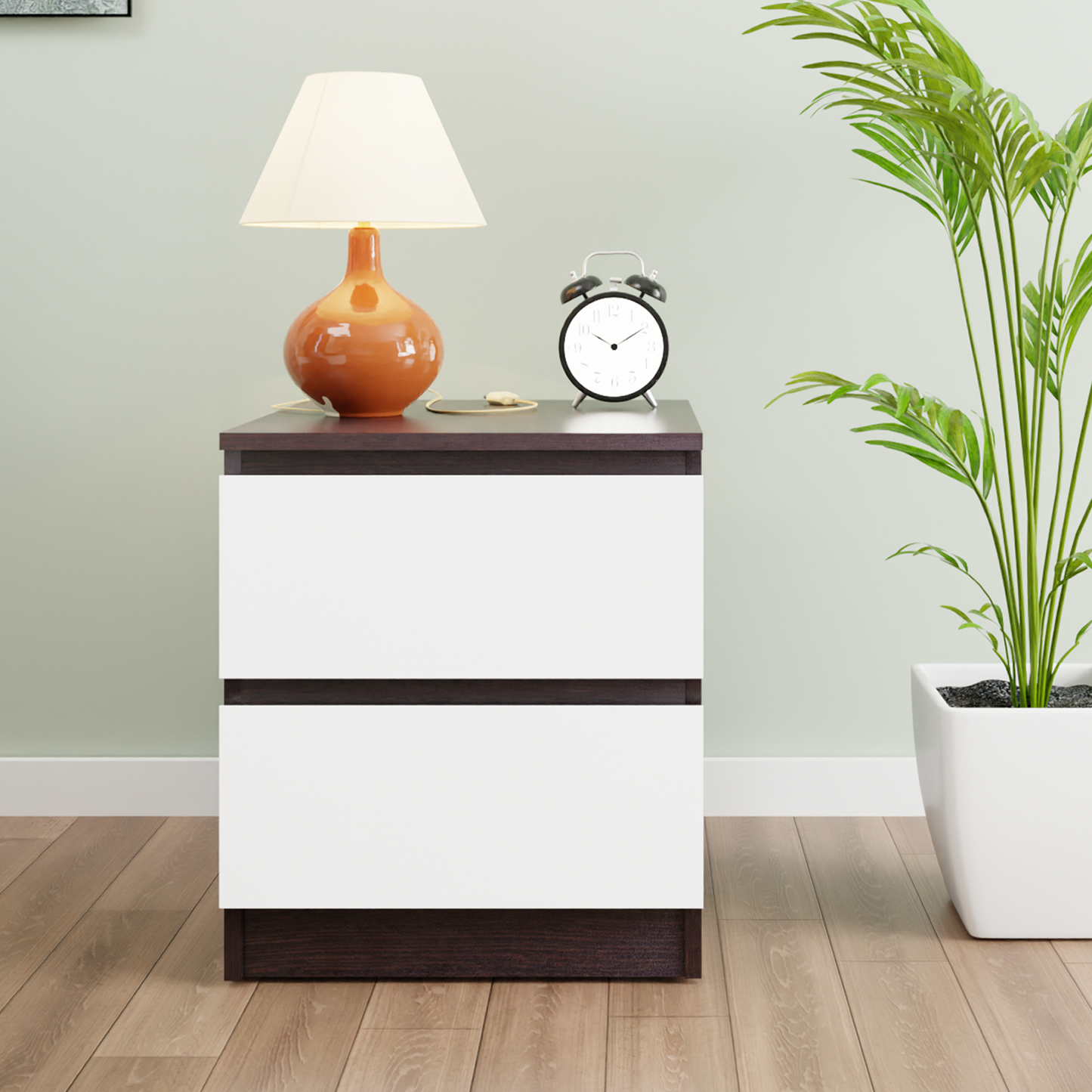 PARA | Chest of 2 Drawer, Dark Wenge, Frosty White | Suede Finish Drawer Units VIKI FURNITURE Dark Wenge & Frosty White