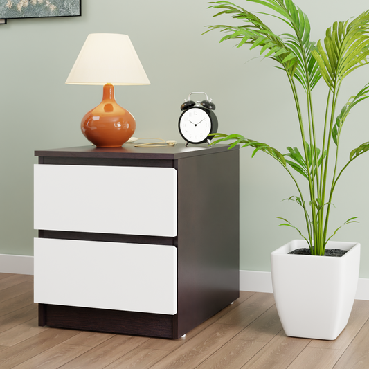 PARA | Chest of 2 Drawer, Dark Wenge, Frosty White | Suede Finish Drawer Units VIKI FURNITURE