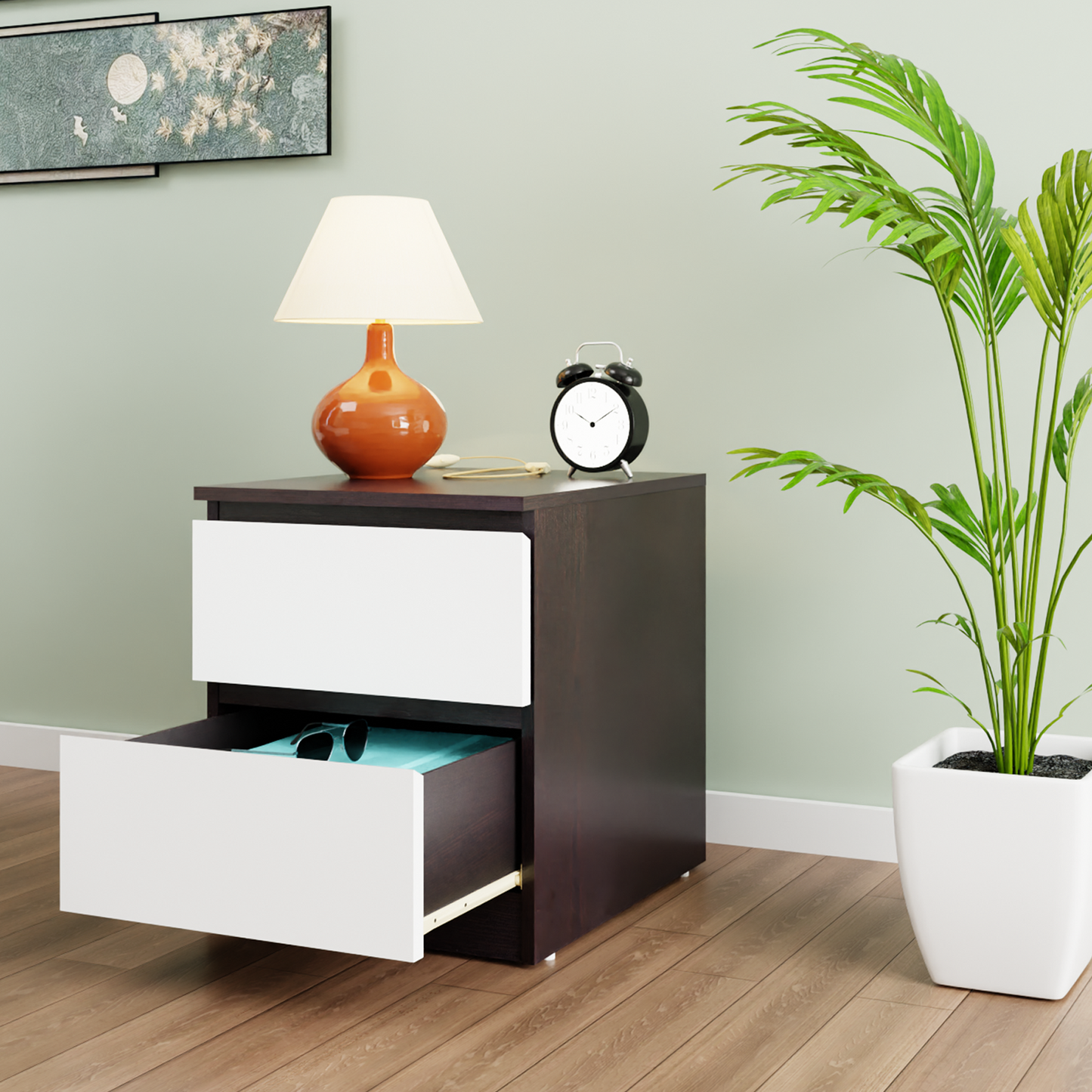 PARA | Chest of 2 Drawer, Dark Wenge, Frosty White | Suede Finish Drawer Units VIKI FURNITURE