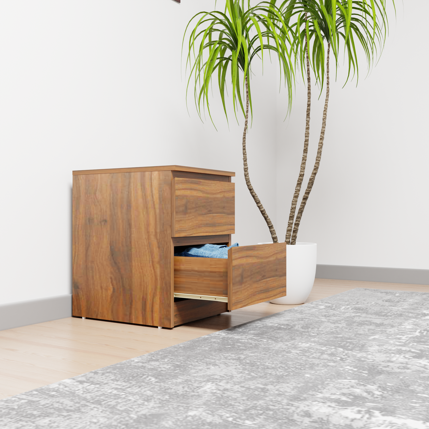 PARA | Chest of 2 Drawer, Frosty white, Dark Wenge and Brussel Walnut | Suede Finish Drawer Units VIKI FURNITURE Brussel Walnut