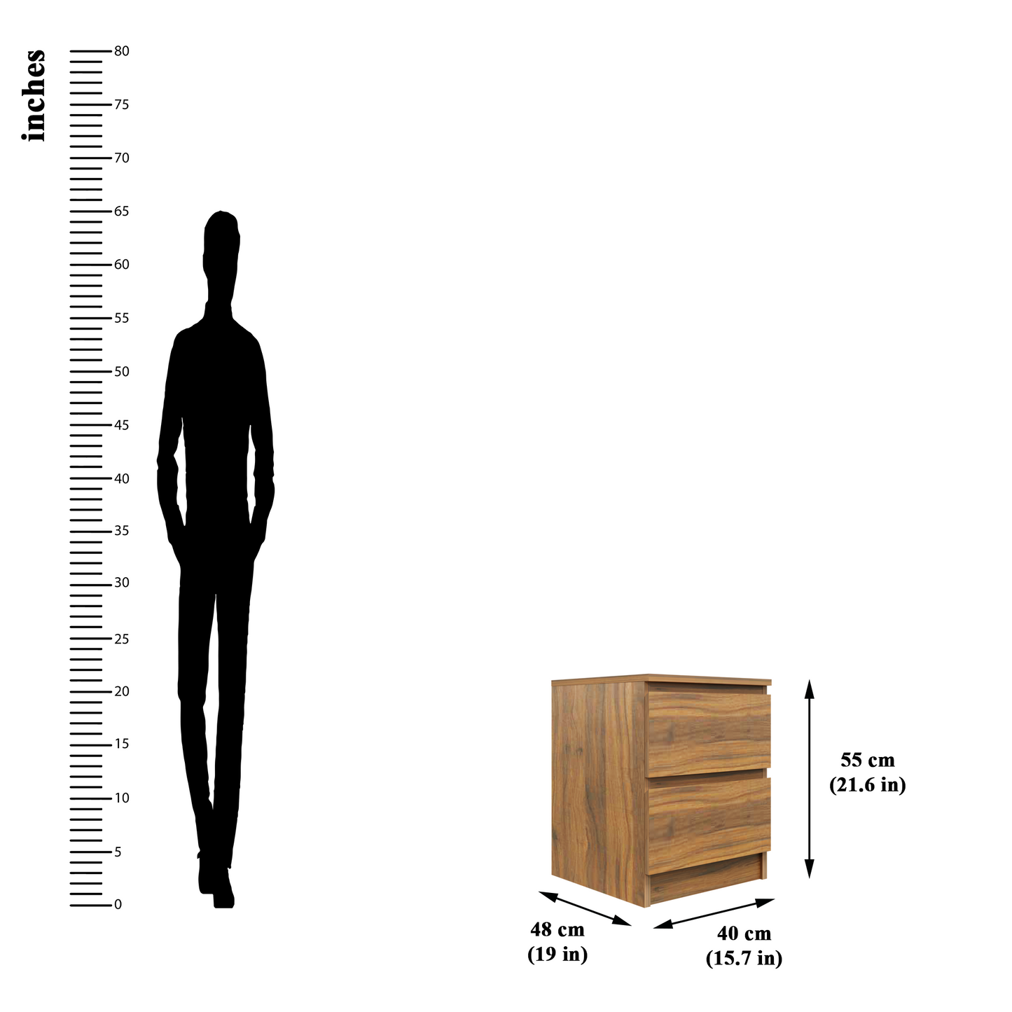 PARA | Chest of 2 Drawer, Frosty white, Dark Wenge and Brussel Walnut | Suede Finish Drawer Units VIKI FURNITURE