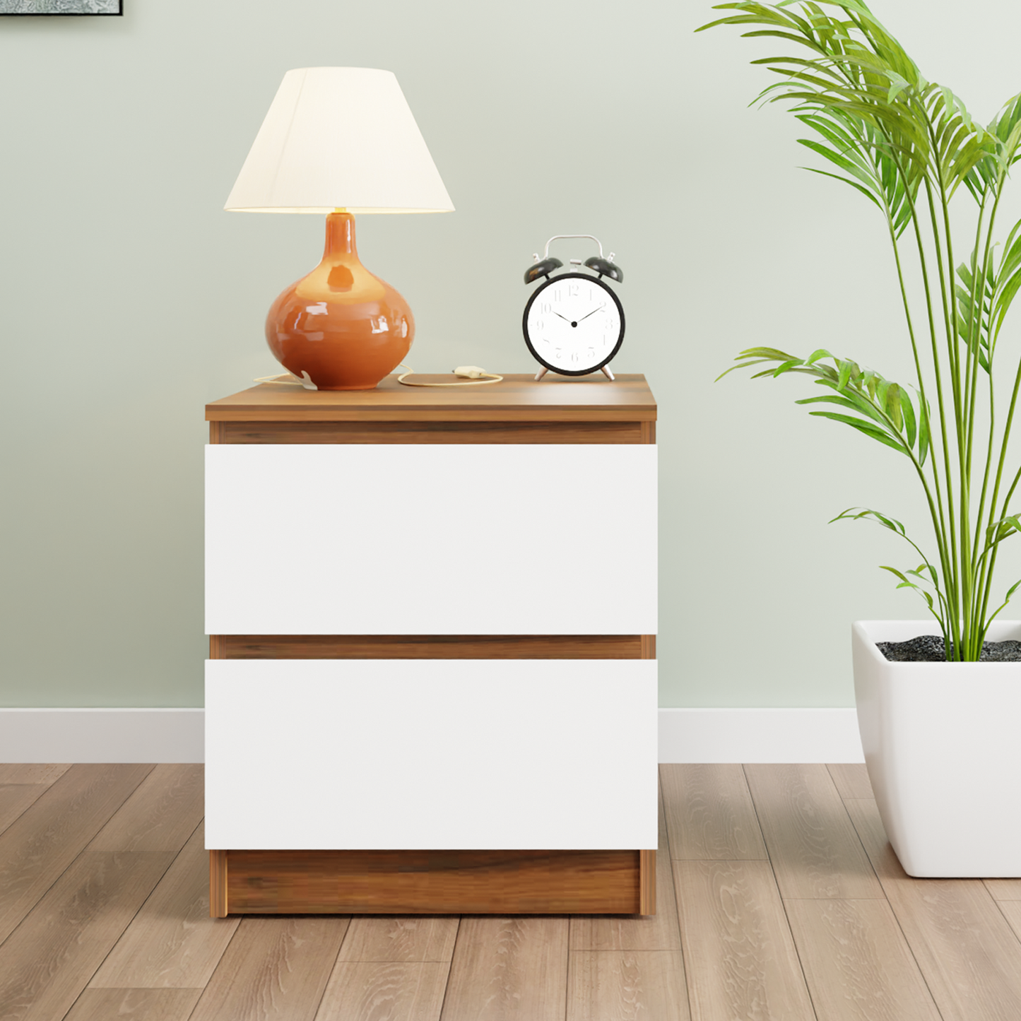 PARA | Chest of 2 Drawer, Brussel Walnut, Frosty white | Suede Finish Drawer Units VIKI FURNITURE Brussel Walnut & Frosty White