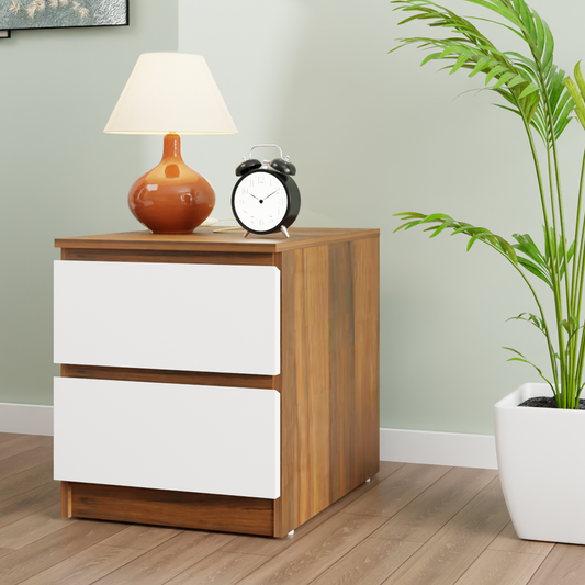 PARA | Chest of 2 Drawer, Brussel Walnut, Frosty white | Suede Finish Drawer Units VIKI FURNITURE