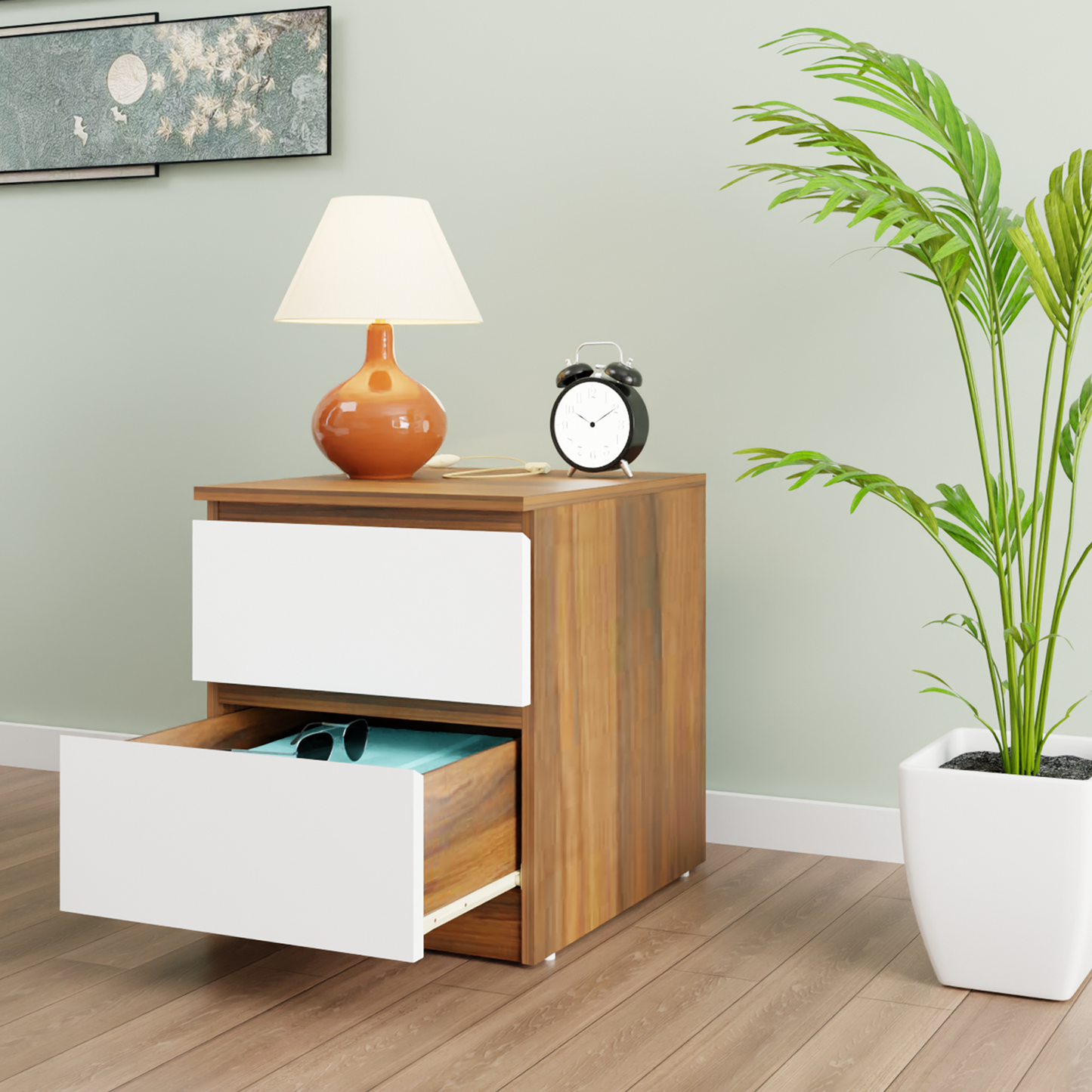 PARA | Chest of 2 Drawer, Brussel Walnut, Frosty white | Suede Finish Drawer Units VIKI FURNITURE