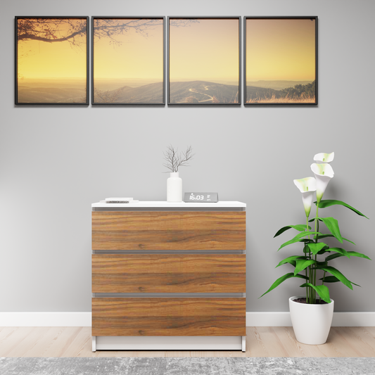 PARA | Chest of 3 Drawer, Frosty white, Brussel Walnut | Suede Finish Drawer Units VIKI FURNITURE