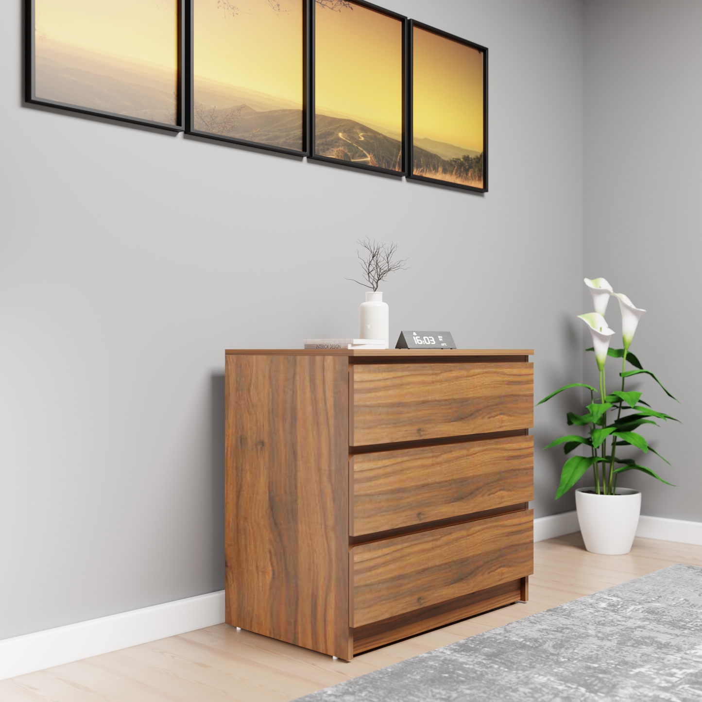 PARA | Chest of 3 Drawer, Frosty white, Dark Wenge and Brussel Walnut | Suede Finish Drawer Units VIKI FURNITURE