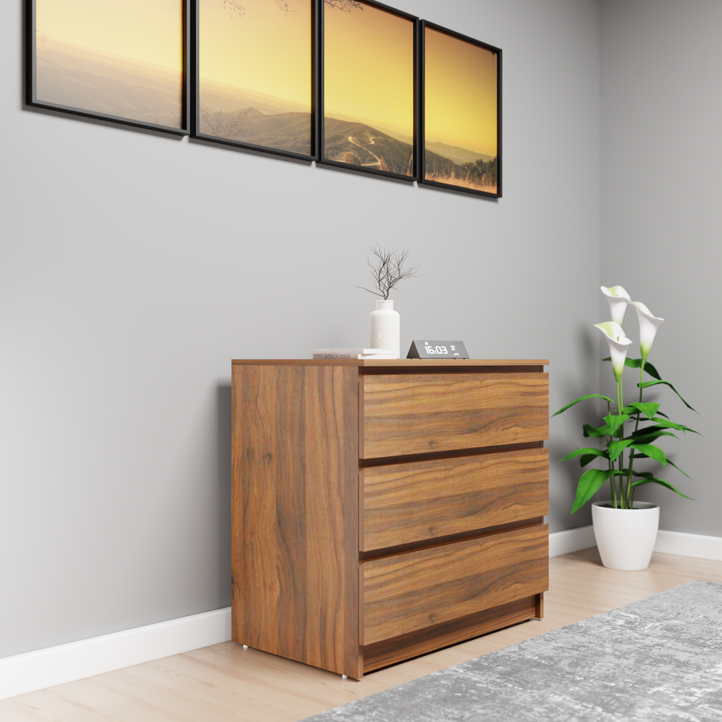 PARA | Chest of 3 Drawer, Frosty white, Dark Wenge and Brussel Walnut | Suede Finish Drawer Units VIKI FURNITURE   