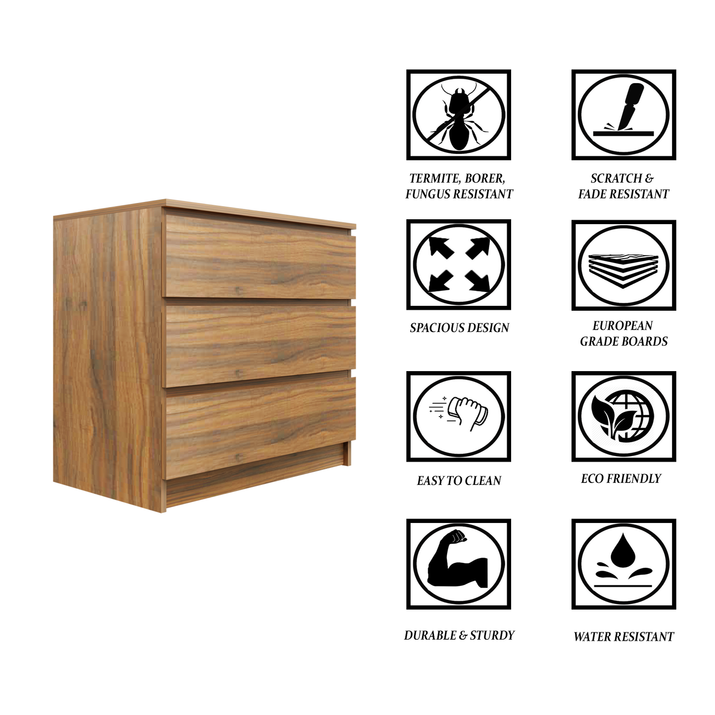 PARA | Chest of 3 Drawer, Frosty white, Dark Wenge and Brussel Walnut | Suede Finish Drawer Units VIKI FURNITURE