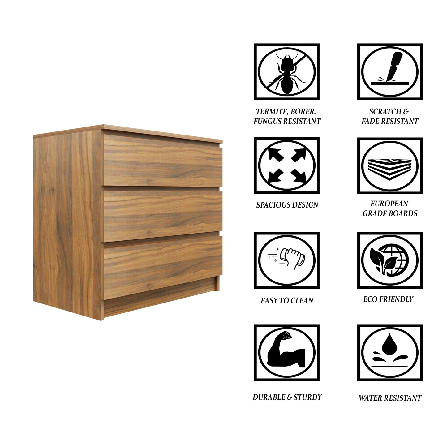 PARA | Chest of 3 Drawer, Frosty white, Dark Wenge and Brussel Walnut | Suede Finish Drawer Units VIKI FURNITURE   