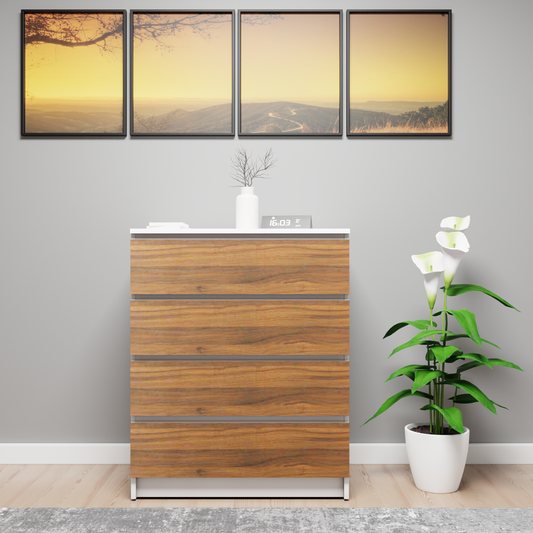 PARA | Chest of 4 Drawer, Frosty white, Brussel Walnut | Suede Finish Drawer Units VIKI FURNITURE