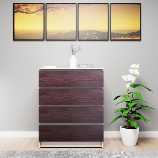 PARA | Chest of 4 Drawer, Frosty white, Dark Wenge | Suede Finish Drawer Units VIKI FURNITURE