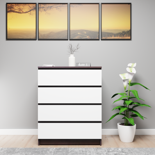 PARA | Chest of 4 Drawer, Dark Wenge, Frosty White | Suede Finish Drawer Units VIKI FURNITURE