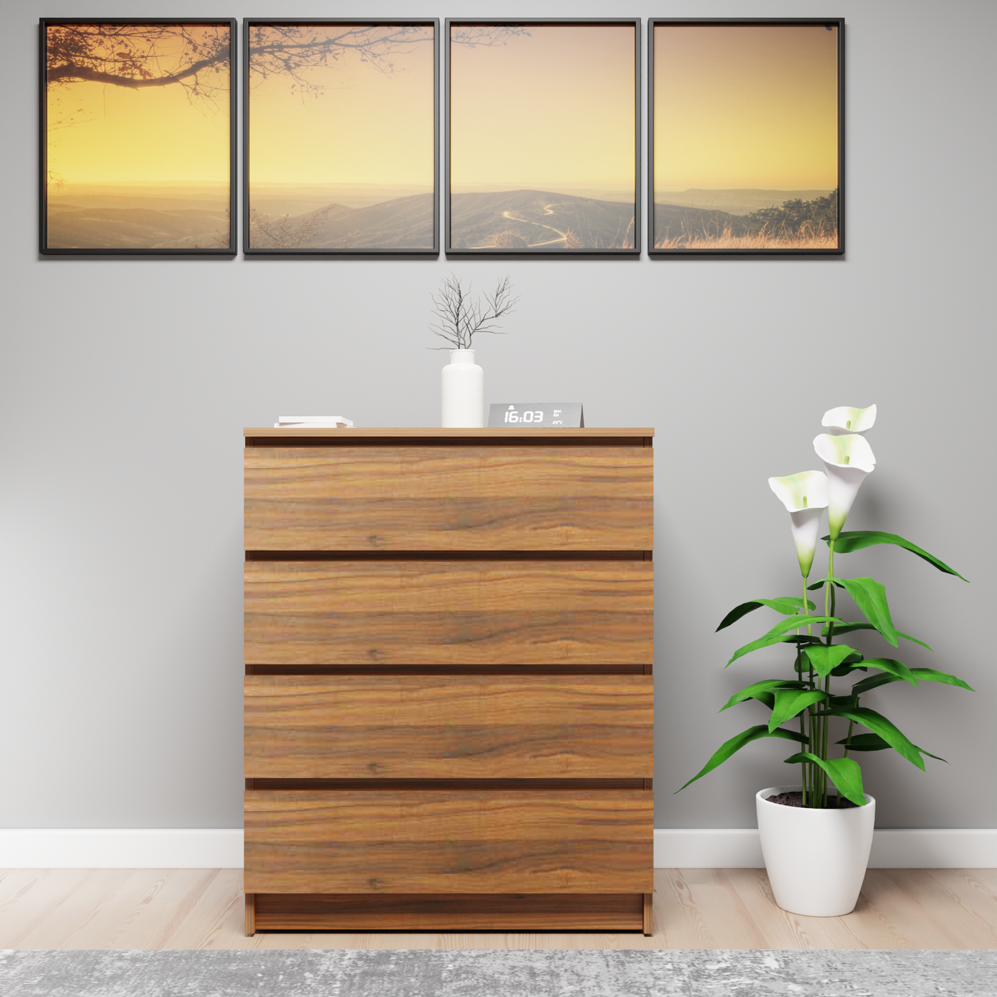 PARA | Chest of 4 Drawer, Frosty white, Dark Wenge and Brussel Walnut | Suede Finish Drawer Units VIKI FURNITURE