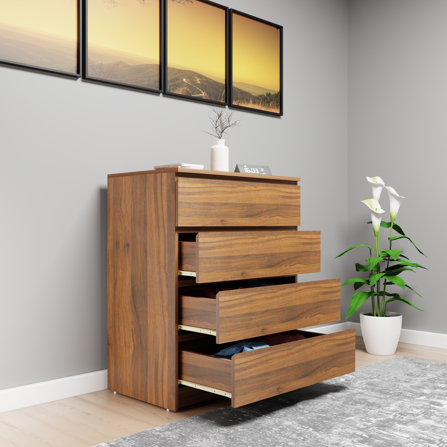 PARA | Chest of 4 Drawer, Frosty white, Dark Wenge and Brussel Walnut | Suede Finish Drawer Units VIKI FURNITURE