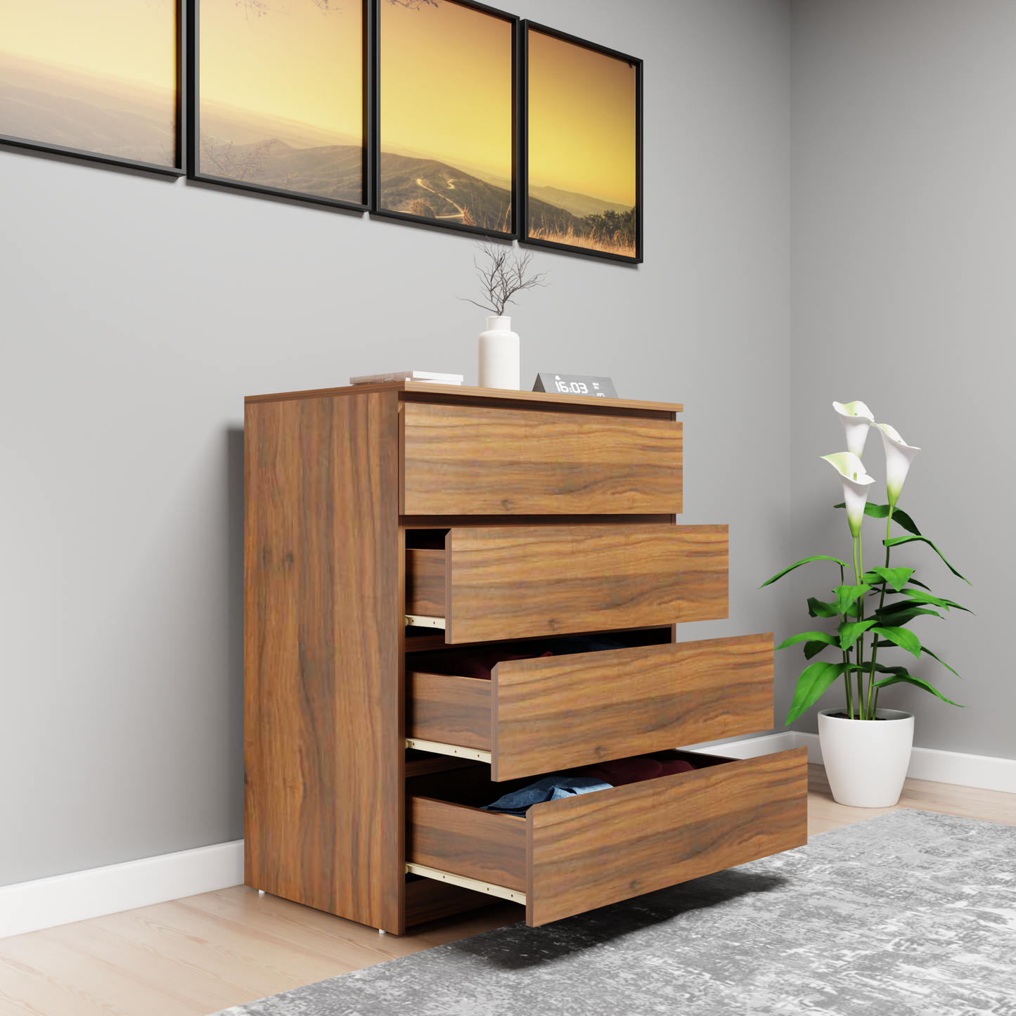 PARA | Chest of 4 Drawer, Frosty white, Dark Wenge and Brussel Walnut | Suede Finish Drawer Units VIKI FURNITURE   