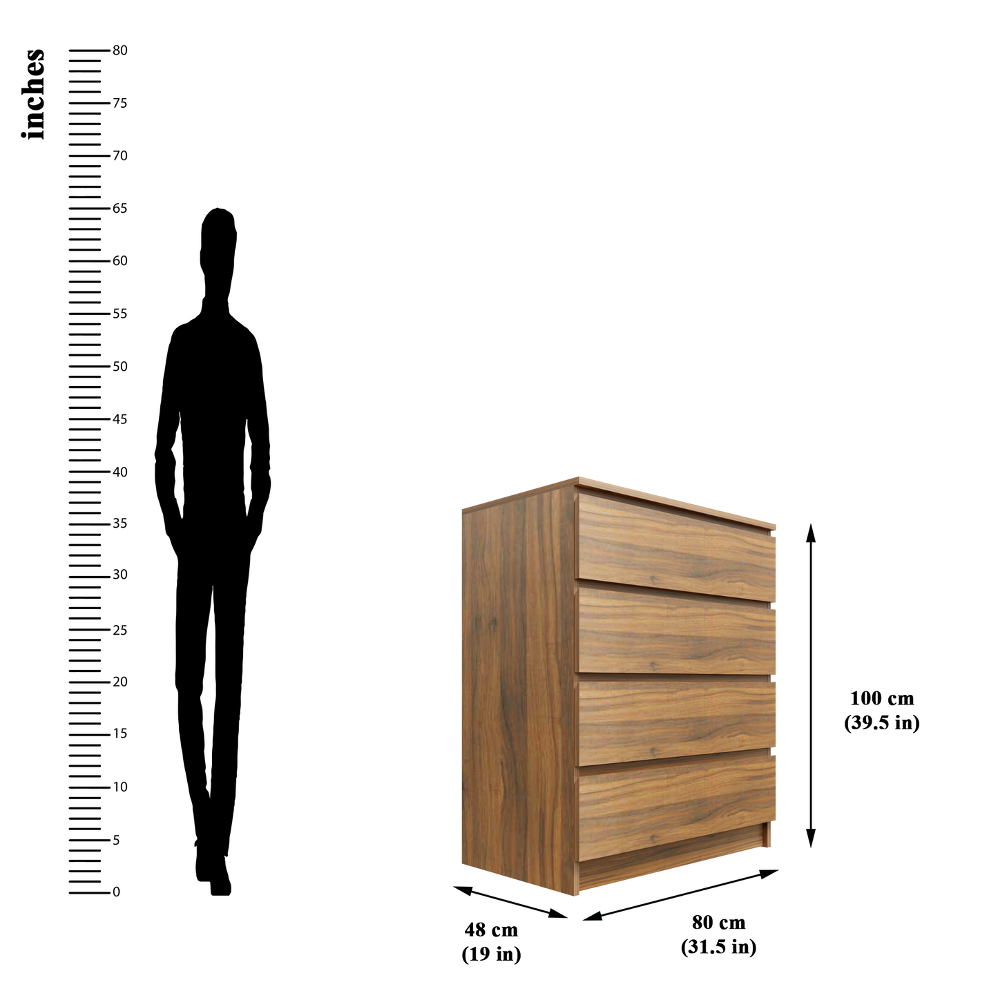 PARA | Chest of 4 Drawer, Frosty white, Dark Wenge and Brussel Walnut | Suede Finish Drawer Units VIKI FURNITURE