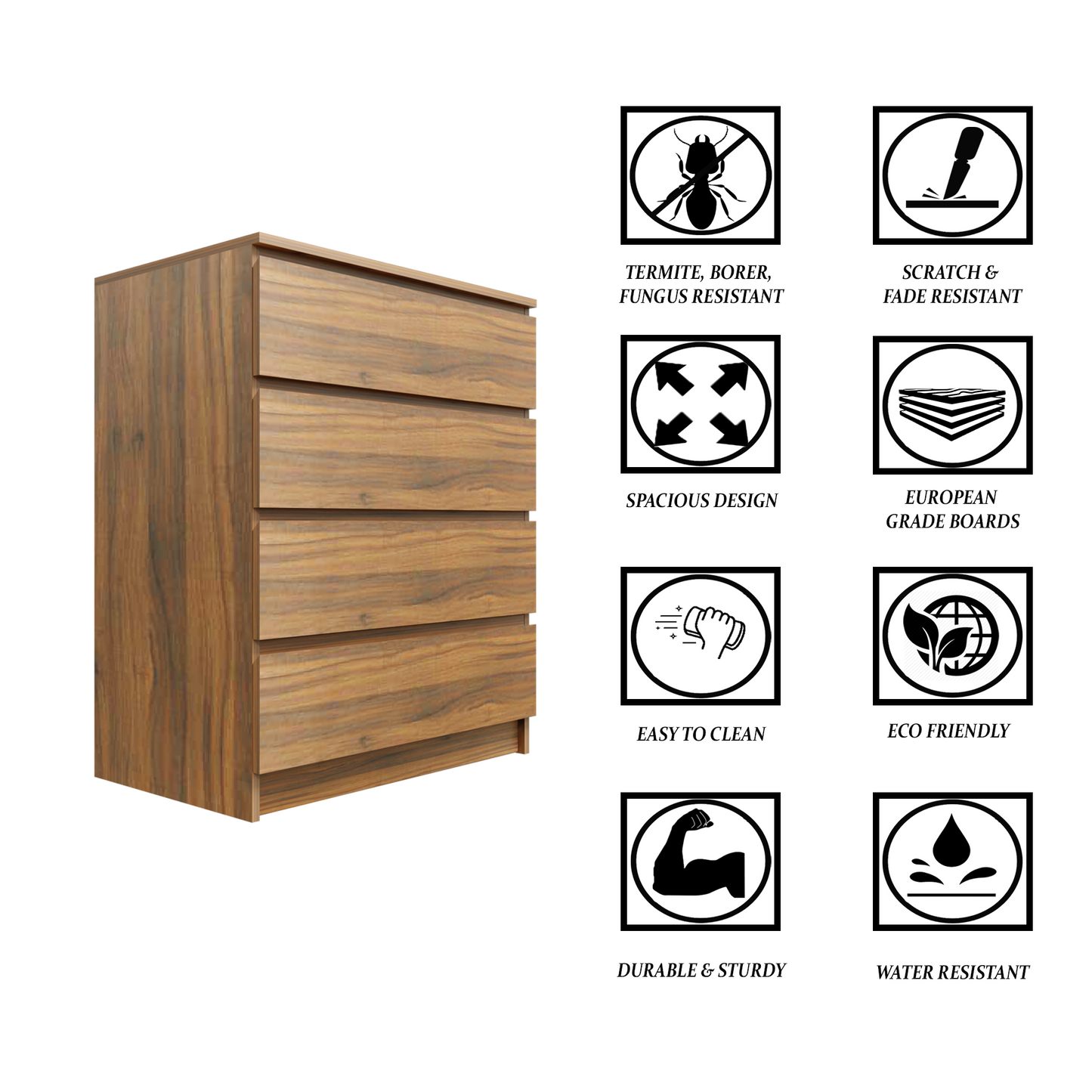 PARA | Chest of 4 Drawer, Frosty white, Dark Wenge and Brussel Walnut | Suede Finish Drawer Units VIKI FURNITURE