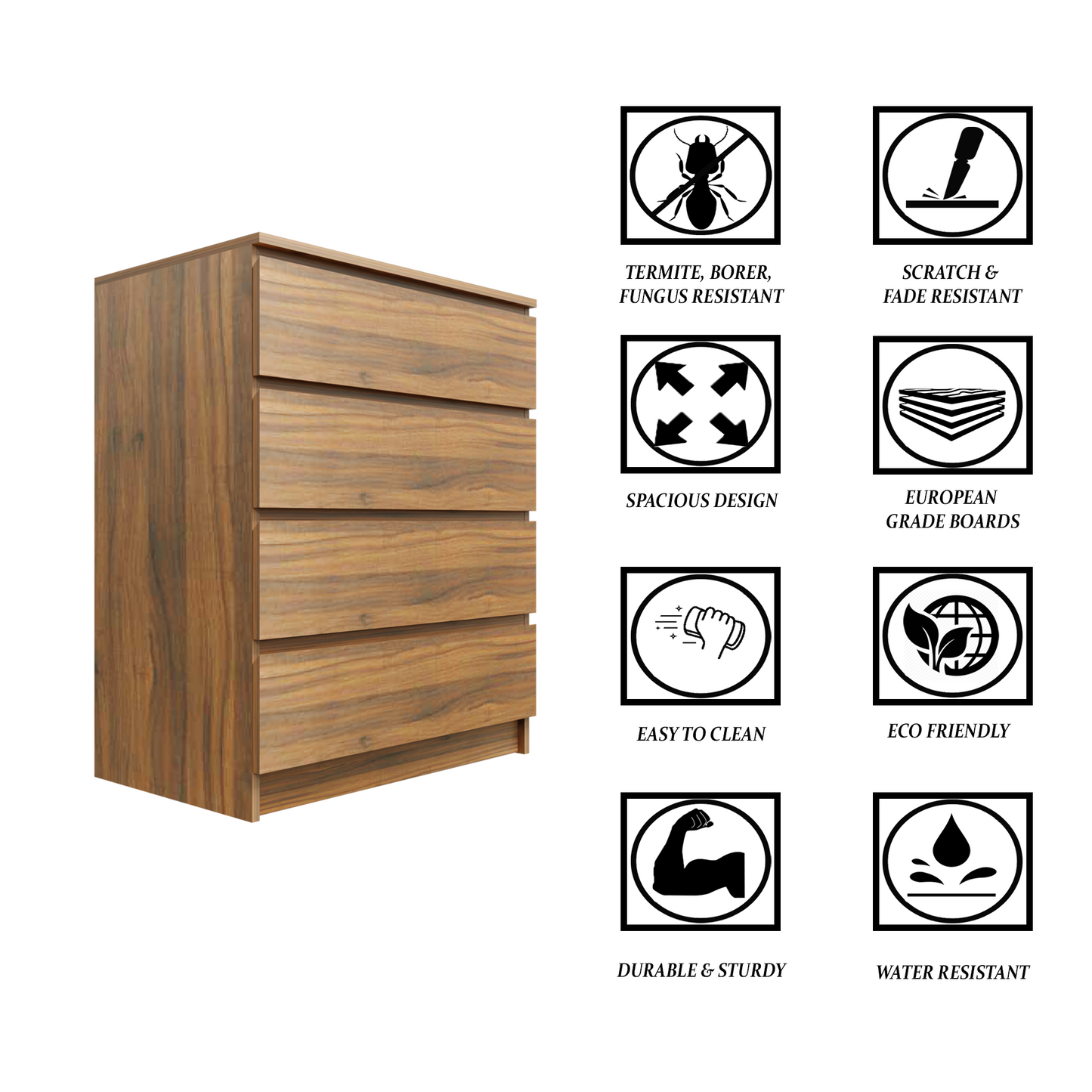 PARA | Chest of 4 Drawer, Frosty white, Dark Wenge and Brussel Walnut | Suede Finish Drawer Units VIKI FURNITURE   