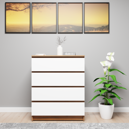 PARA | Chest of 4 Drawer, Brussel Walnut, Frosty white | Suede Finish Drawer Units VIKI FURNITURE