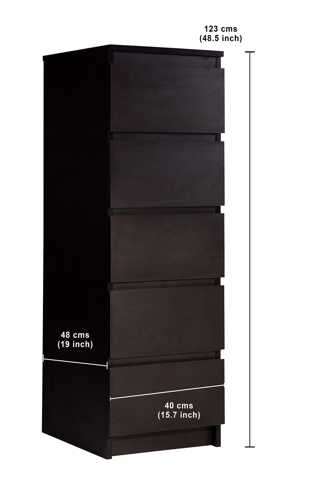 PARA | Chest of 5 Drawer, Frosty white, Dark Wenge and Brussel Walnut | Suede Finish Drawer Units VIKI FURNITURE