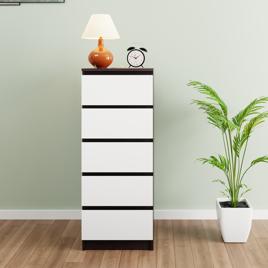 PARA | Chest of 5 Drawer, Dark Wenge, Frosty White | Suede Finish Drawer Units VIKI FURNITURE