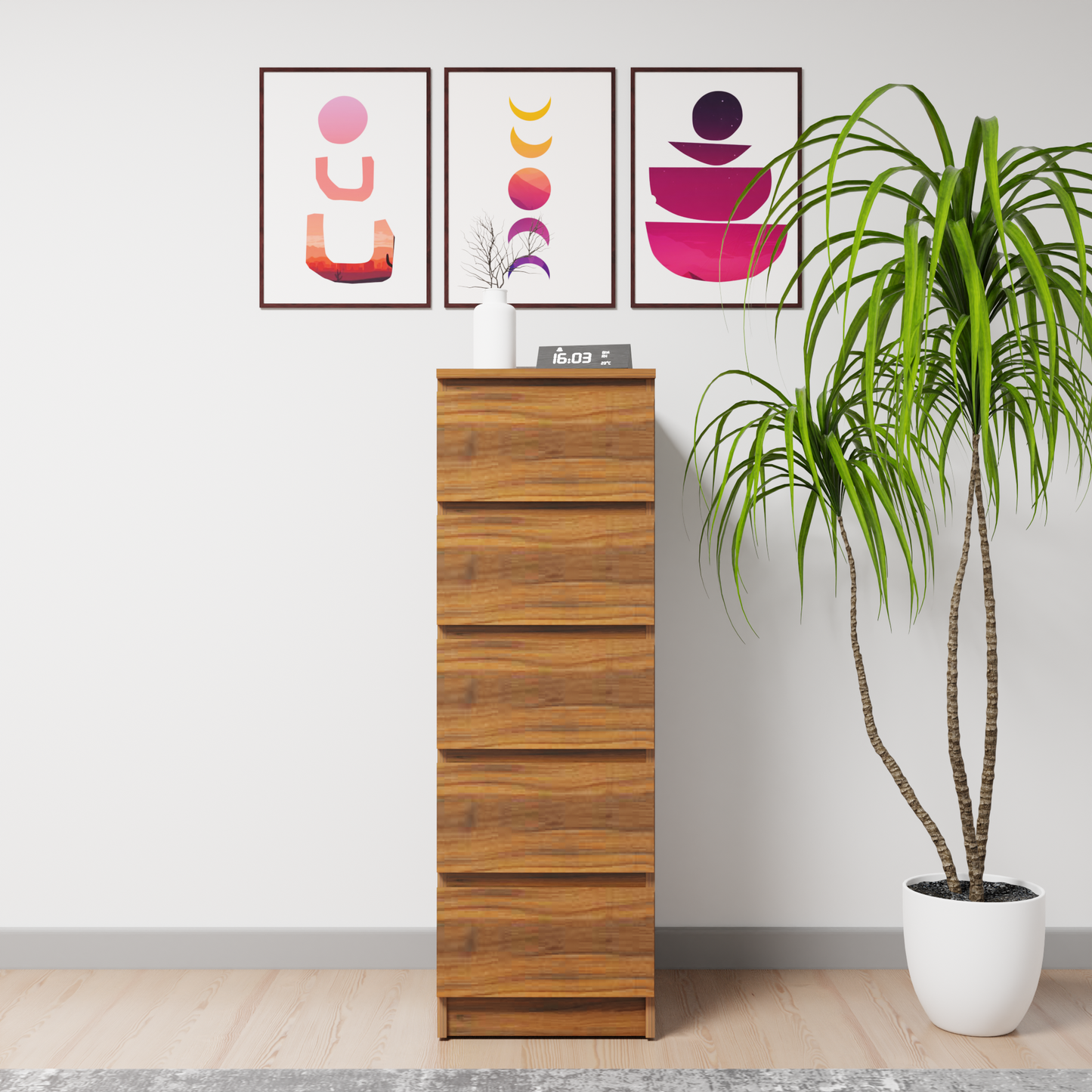 PARA | Chest of 5 Drawer, Frosty white, Dark Wenge and Brussel Walnut | Suede Finish Drawer Units VIKI FURNITURE