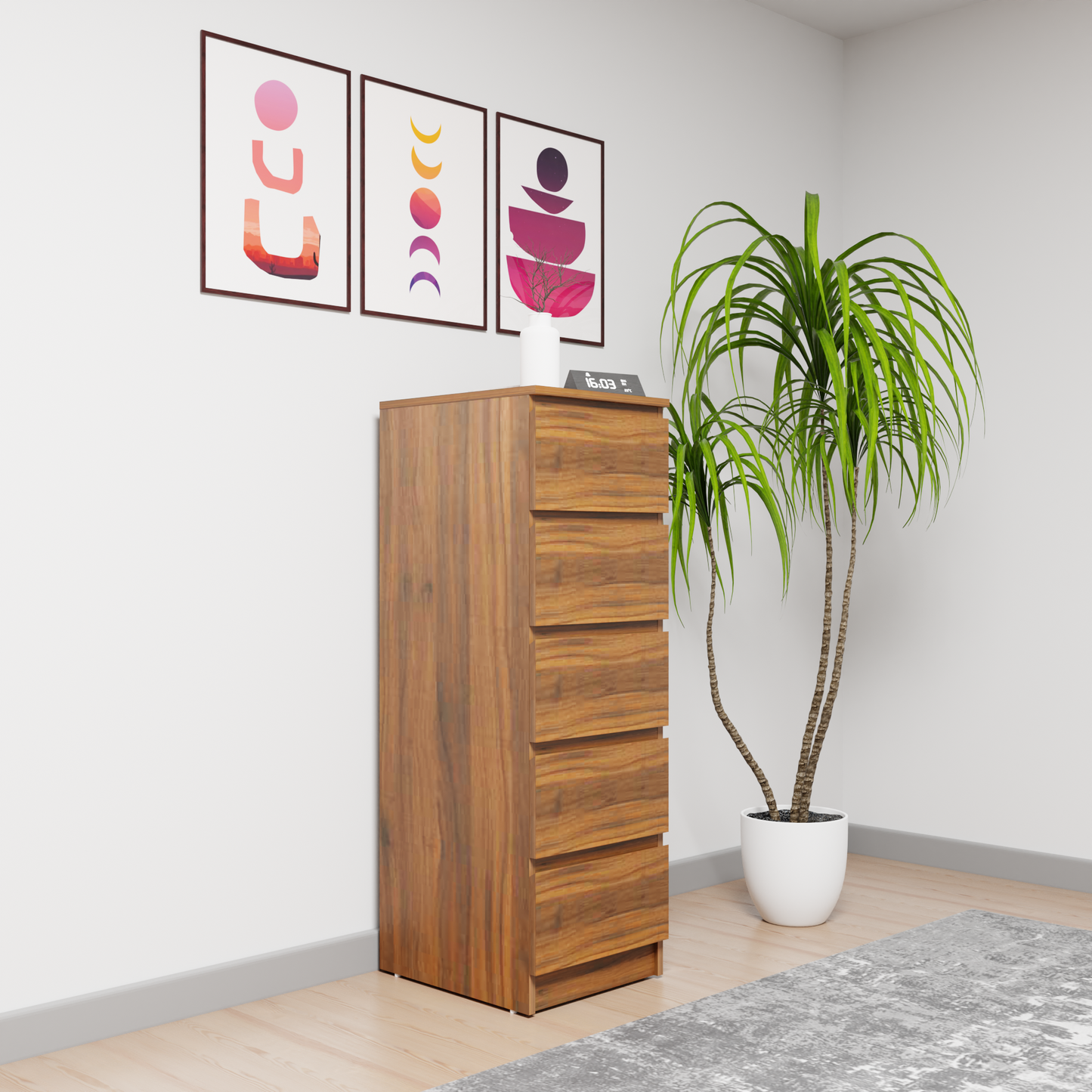 PARA | Chest of 5 Drawer, Frosty white, Dark Wenge and Brussel Walnut | Suede Finish Drawer Units VIKI FURNITURE