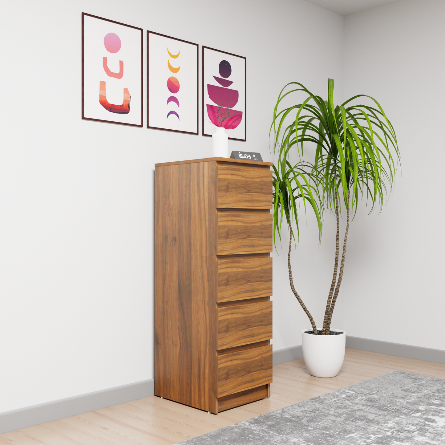 PARA | Chest of 5 Drawer, Frosty white, Dark Wenge and Brussel Walnut | Suede Finish Drawer Units VIKI FURNITURE   