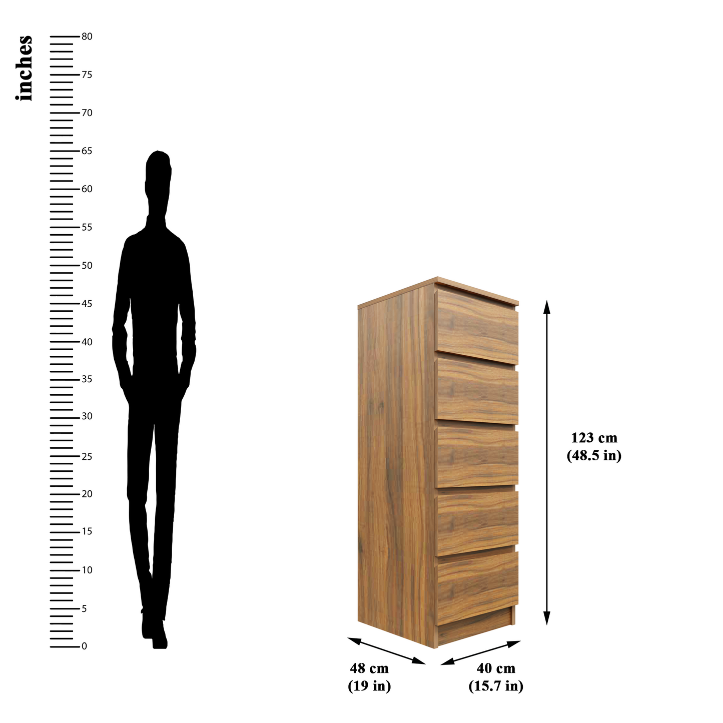 PARA | Chest of 5 Drawer, Frosty white, Dark Wenge and Brussel Walnut | Suede Finish Drawer Units VIKI FURNITURE