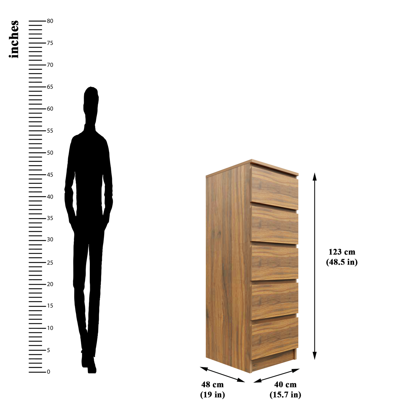 PARA | Chest of 5 Drawer, Frosty white, Dark Wenge and Brussel Walnut | Suede Finish Drawer Units VIKI FURNITURE   