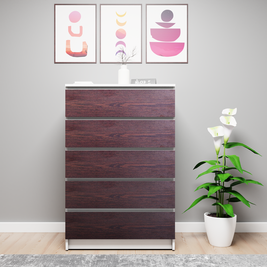 PARA | Chest of 5 Drawer, Frosty white, Dark Wenge | Suede Finish Drawer Units VIKI FURNITURE