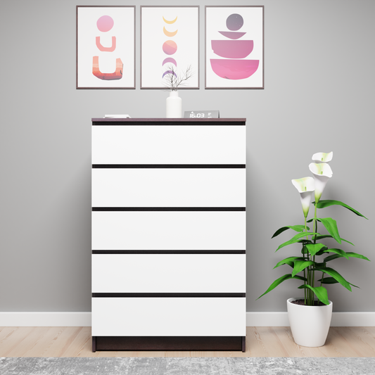 PARA | Chest of 5 Drawer, Dark Wenge, Frosty White | Suede Finish Drawer Units VIKI FURNITURE
