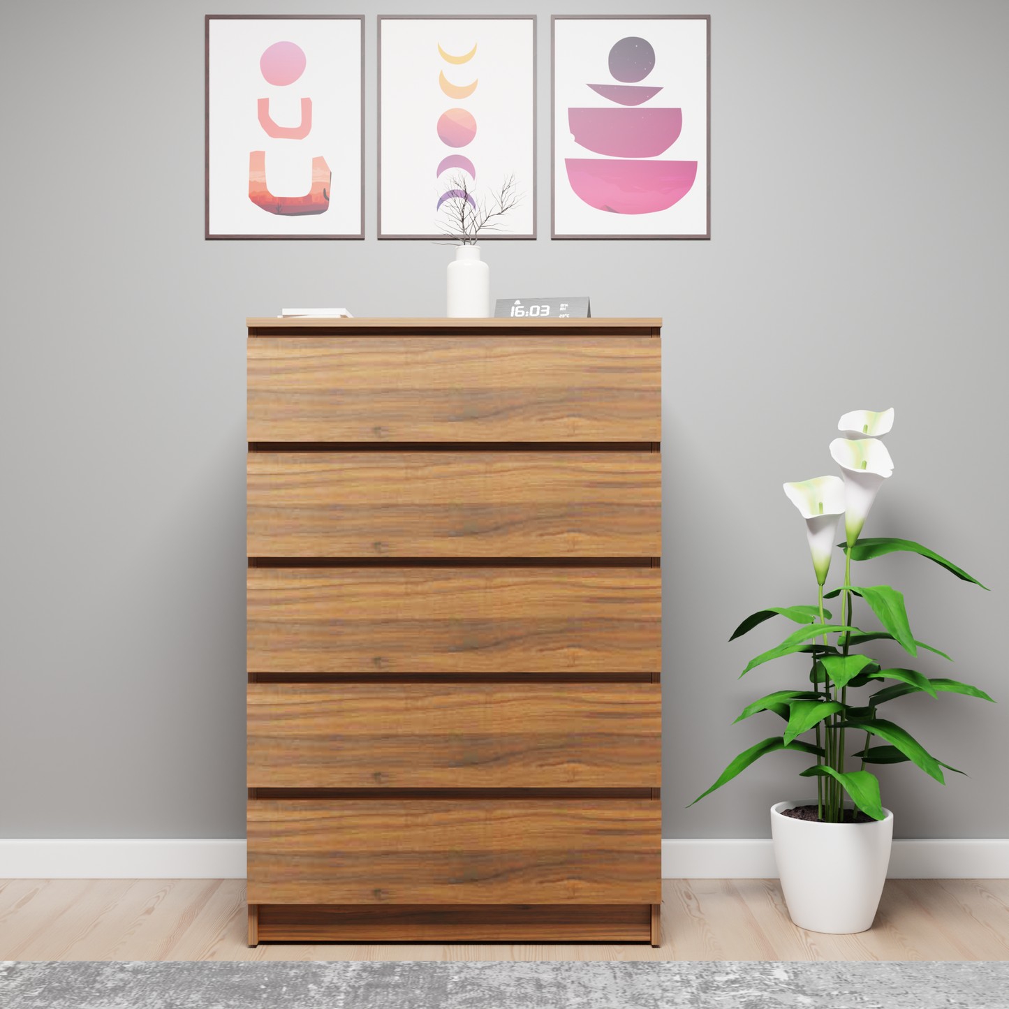 PARA | Chest of 5 Drawer, Frosty white, Dark Wenge and Brussel Walnut | Suede Finish Drawer Units VIKI FURNITURE   